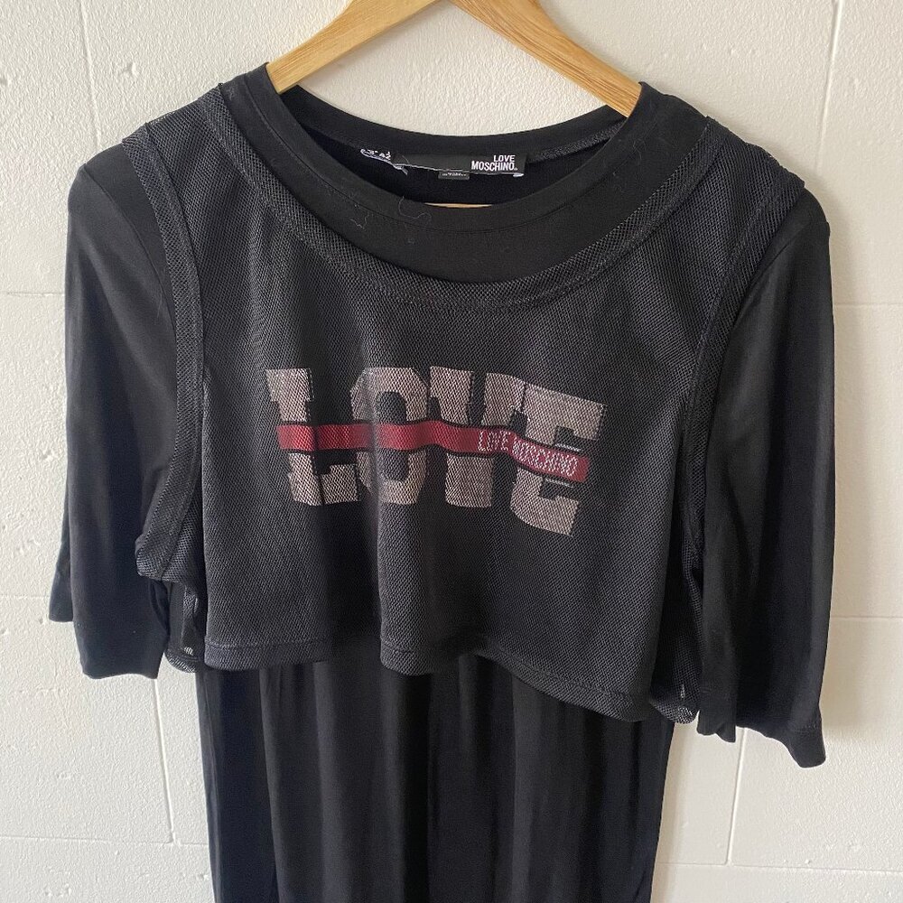 Love Moschino Y2K | Black LOVE Logo Mesh Club T-Shirt Dress | Size 6 - Picture 2 of 11